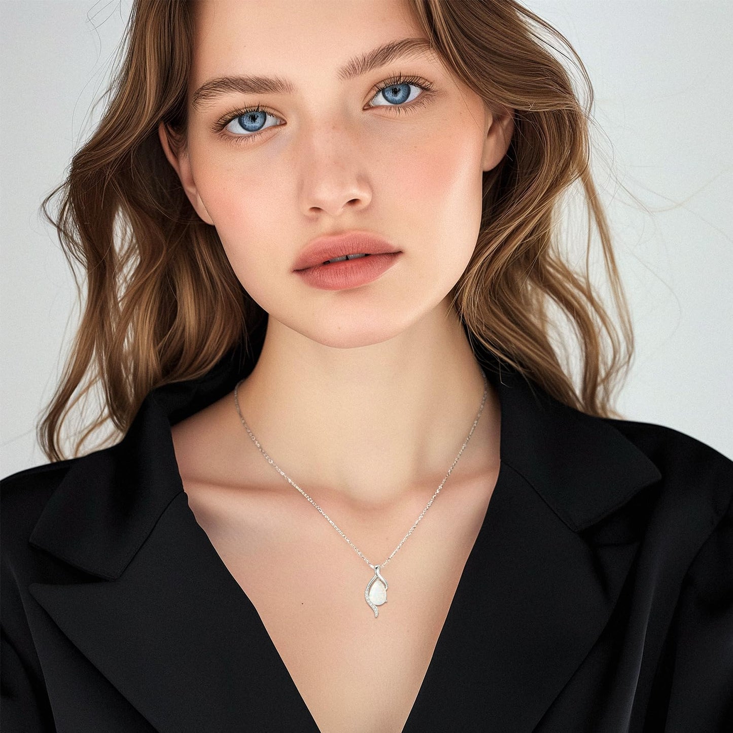FANCIME October Birthstone Necklace for Women Teardrop Opal Necklace S925 Sterling Silver Gentle Love Birthday Gifts for Mom Women, 16"+2" Inches