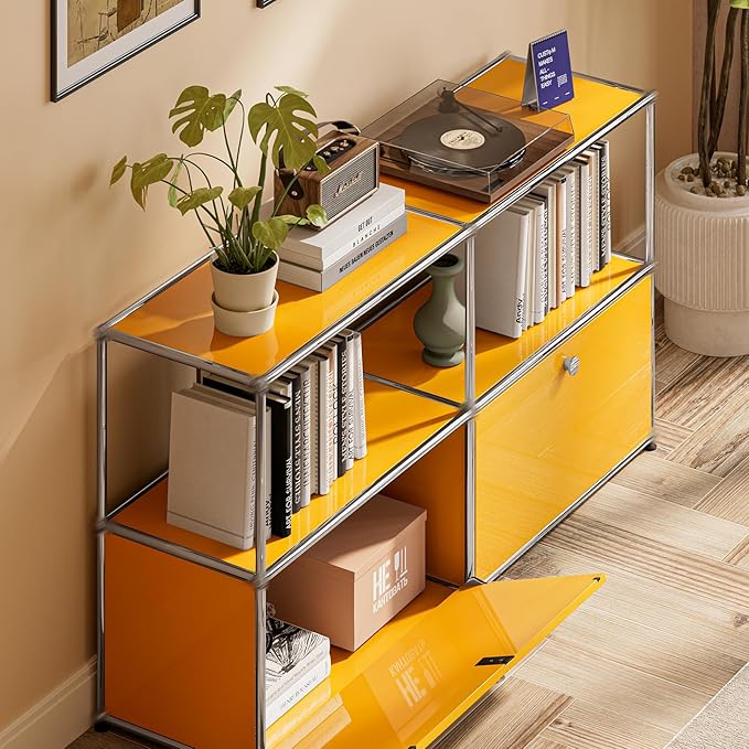 Modern Storage Cabinet Yellow F Versatile Free-Standing Organizer