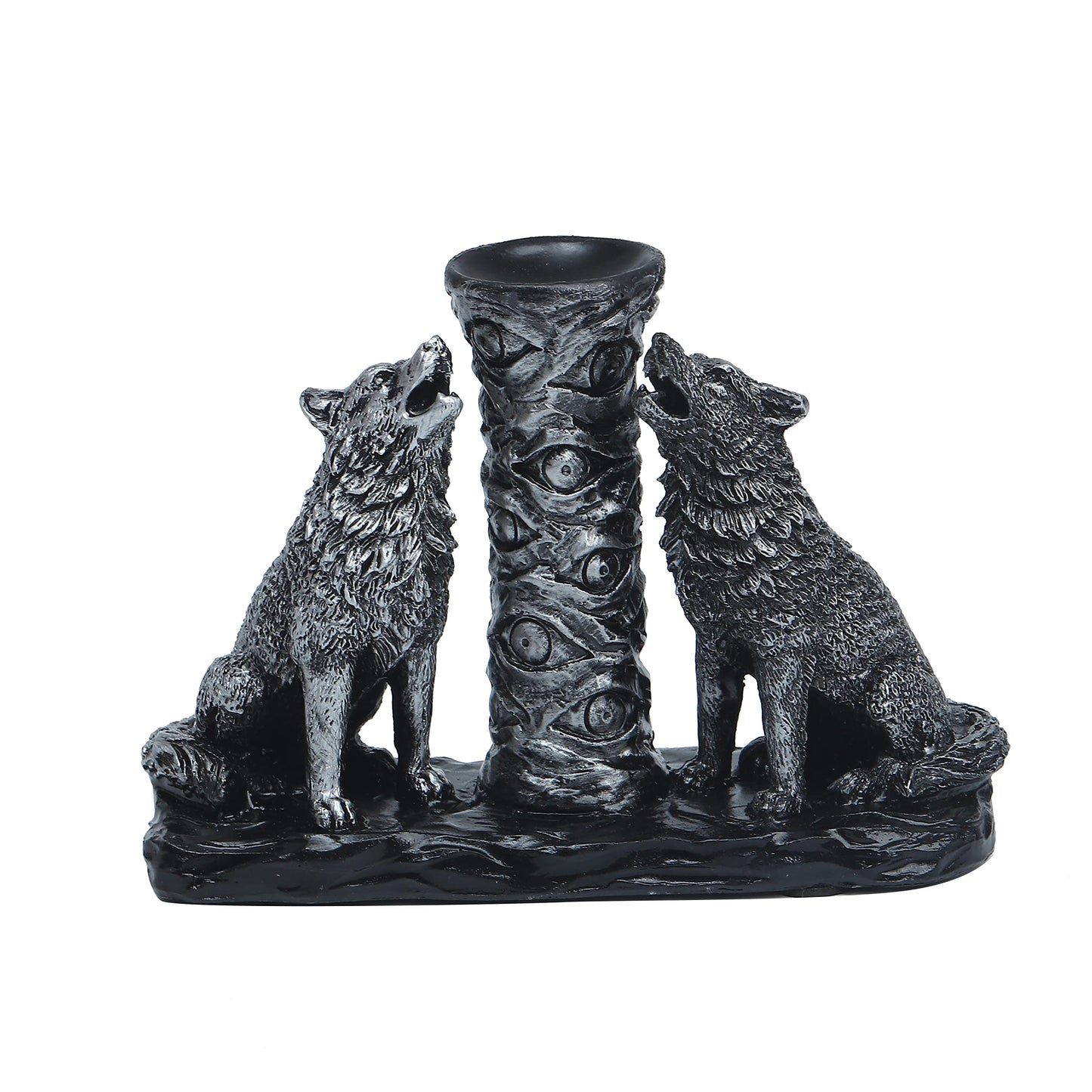 Wisifayardin Two Silver Wolves Figurine Howling Wolf Statue Display Ball Stand Sphere Base Holder for Crystal Ball Glass Ball Pedestal Crystal Sphere Holder
