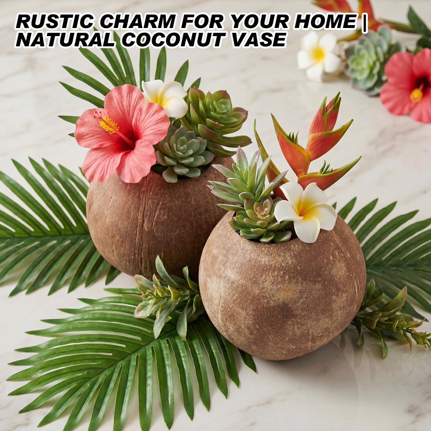 LemonRoad 4 Pcs Natural Coconut Shell Coconut Shell Bowls for DIY Crafts Deep Organic Coconuts Gift for Bird Nest Feeder Desktop Vases Crafts Festive Summer Tropical Luau Party(Without Fiber)