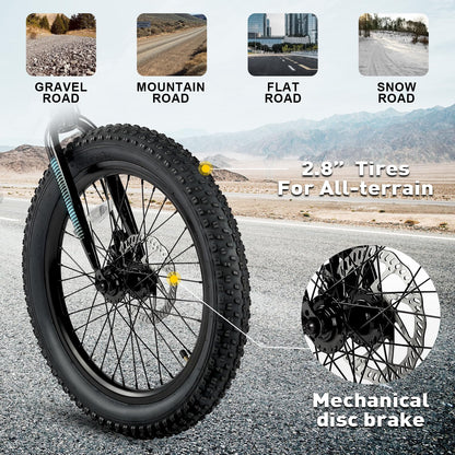 Glerc Mars Kids Mountain Bike, 20 Inch Fat Tire Bike for Teen Ages 6-12 Year Old, Bicycle with 2.8-Inch Wide Tires and 6 Speed Drivetrain, Black