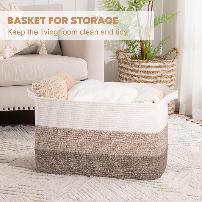 OIAHOMY Extra Large Blanket Basket, 110L Cotton Rope Woven Laundry Basket