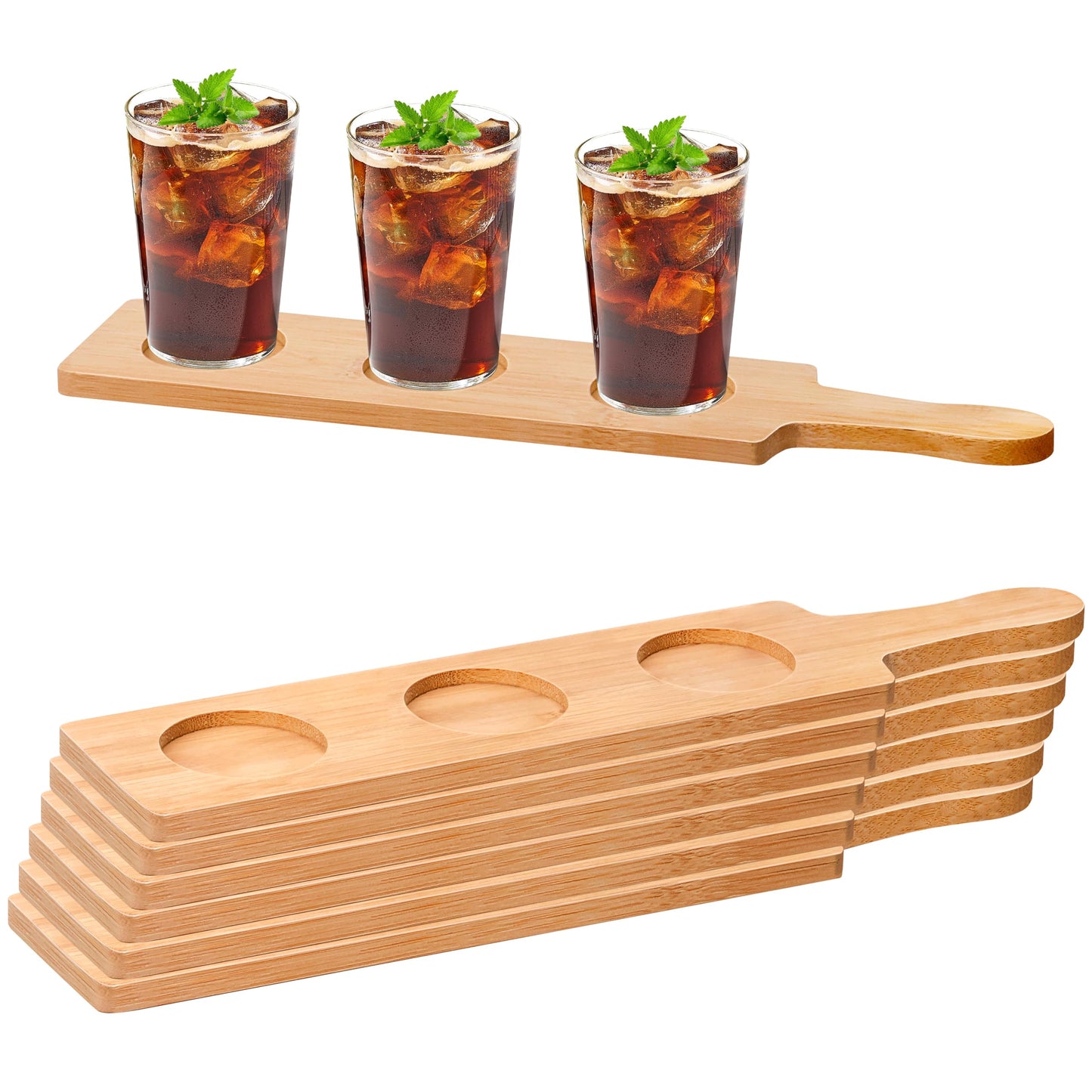 6 Pcs Flight Boards for Tasting, 2.17 Inch Dia Bamboo Beer Flight Board 3 Slots Flight Serving Paddles for Wine Whiskey Coffee Drink