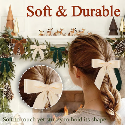 12Pcs Velvet Bows for Christmas Tree, Brown Beige Green Bow Christmas Decorations with Twist Tie, Mix Velvet Bow Ornaments Bulk for Wreath Garland Gift Wrapping Wedding Champagne Parties, 6x6in