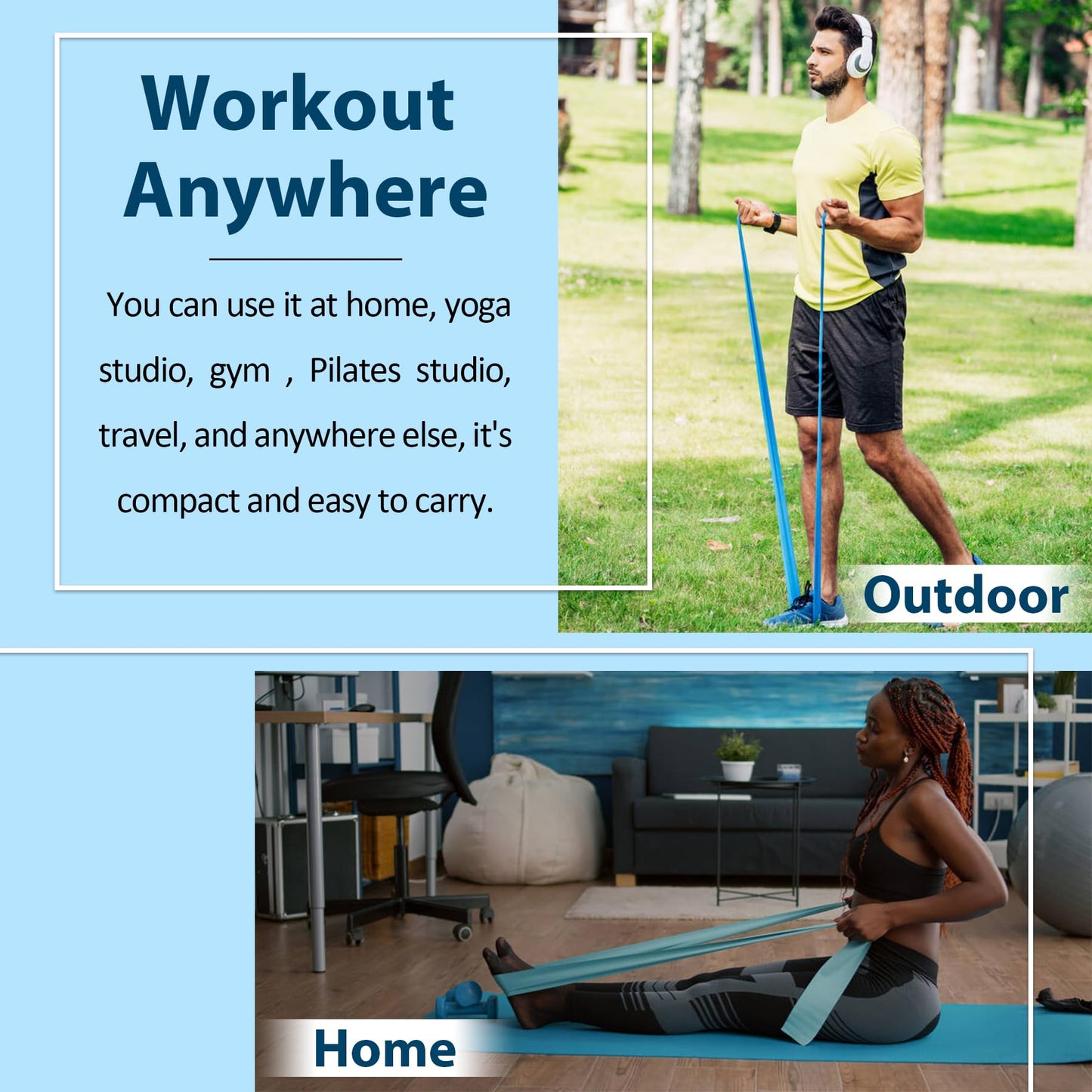 Resistance Bands for Working Out, Physical Therapy Bands, Latex Free Elastic and Exercise Bands Set for Stretching, Suitable for Rehab, Yoga, Pilates, Gym, Home Exercise