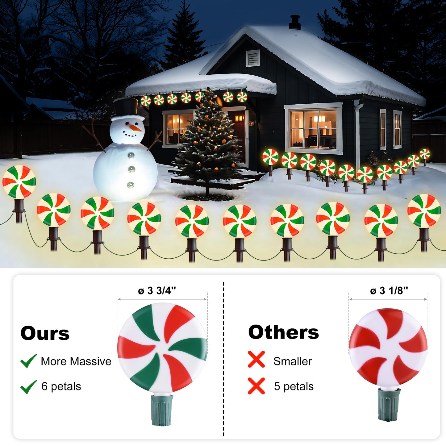 Ultimate Unicorn Christmas Lollipop Pathway Lights for Garden Christmas Decoration Red and Green, 10 LED Peppermint String Lights with Stakes for Outdoor Sidewalk Pathway Rooftop Lawn Garden