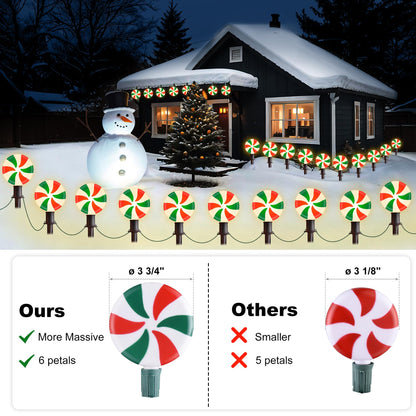 Ultimate Unicorn Christmas Lollipop Pathway Lights for Garden Christmas Decoration Red and Green, 10 LED Peppermint String Lights with Stakes for Outdoor Sidewalk Pathway Rooftop Lawn Garden