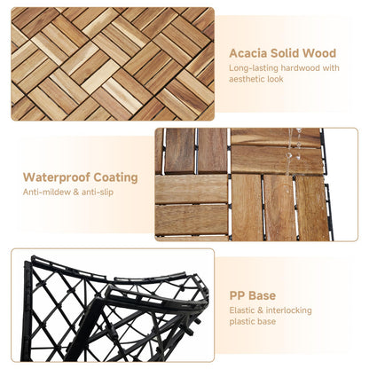 Rovibek Acacia Wood Interlocking Deck Tiles, 30PCS 12"x12" Outdoor Waterproof Decking Tiles, All Weather Use for Balcony Patio Backyard Poolside, Indoor & Outdoor, Checker Yellow