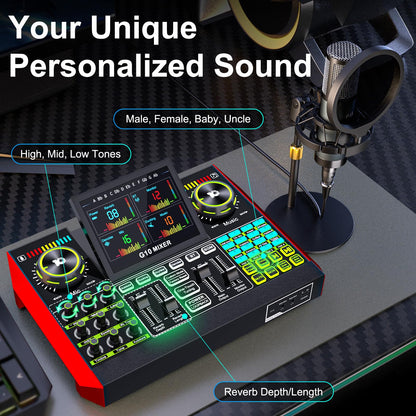 Podcast Microphone Bundle with Live Sound Board Audio Mixer, Podcast Equipment Bundle with 3.5mm Condenser Microphone(P15) for Pc/Phone Live Streaming Singing Gaming, Voice Changer, Denoise