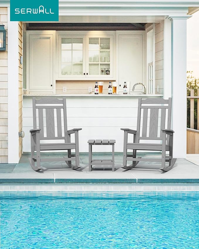 SERWALL Oversized Rocking Chair Set of 4 Outdoor, HDPE Outdoor Rocking Chair Set of 4, Space Gray