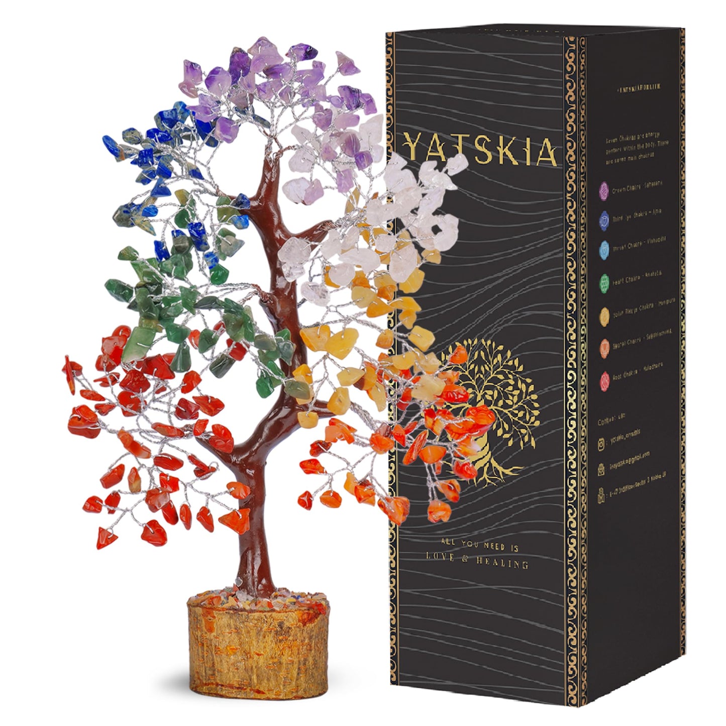 YATSKIA 7 Chakra Tree of Life - Crystal Tree for Positive Energy, Feng Shui Home Decor, Wire Bonsai, Crystal Decor - Spiritual Gift, Meditation