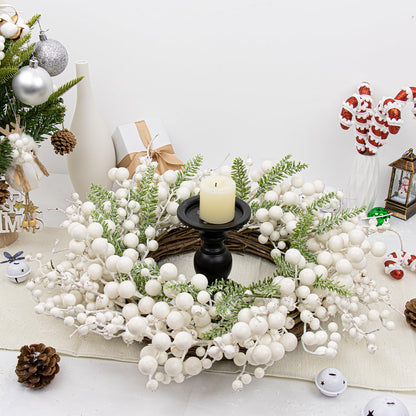 Yawwind 20 Inches White Christmas Wreath Farmhouse Winter Wreath Rustic Winter Wreaths for Front Door with White Berry Fir Pine Needle for Doors Window Indoors Porches Outside