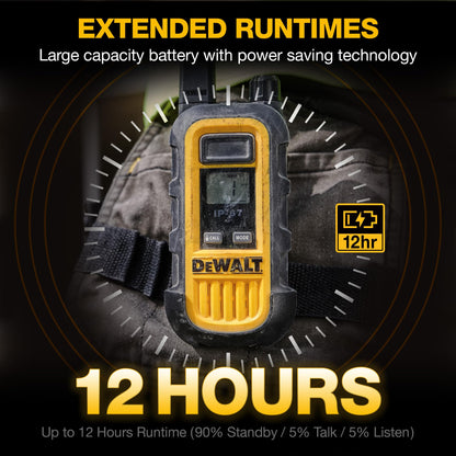 DEWALT DXFRS800 FRS Walkie Talkies Long Range 2 Way Radio, 2 Watt, Waterproof & Rechargeable, 2 Pack
