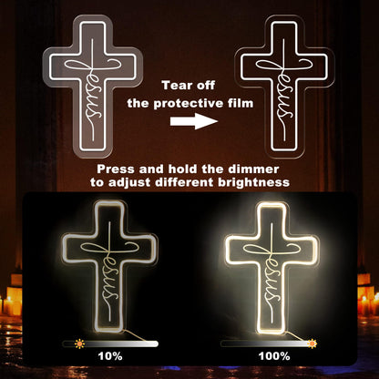 Cross Neon Signs Jesus Neon Signs LED Wall Decor for Bedroom Living Room Weddings, Dimmable Light Sign for Home Decor, Religious Events, Christmas Easter Celebrations Gifts (Jesus Cross)