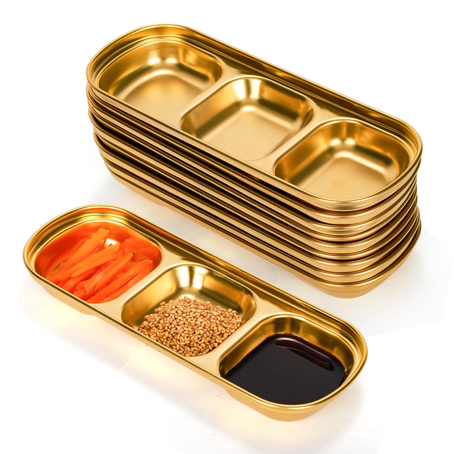 drizzle 10PCS Sauce Dish Stainless Steel Gold Soy Tomato Sauce Salt Vinegar Sugar Spices Flavor Condiment Dip Bowls Korean BBQ Home Kitchen Plates