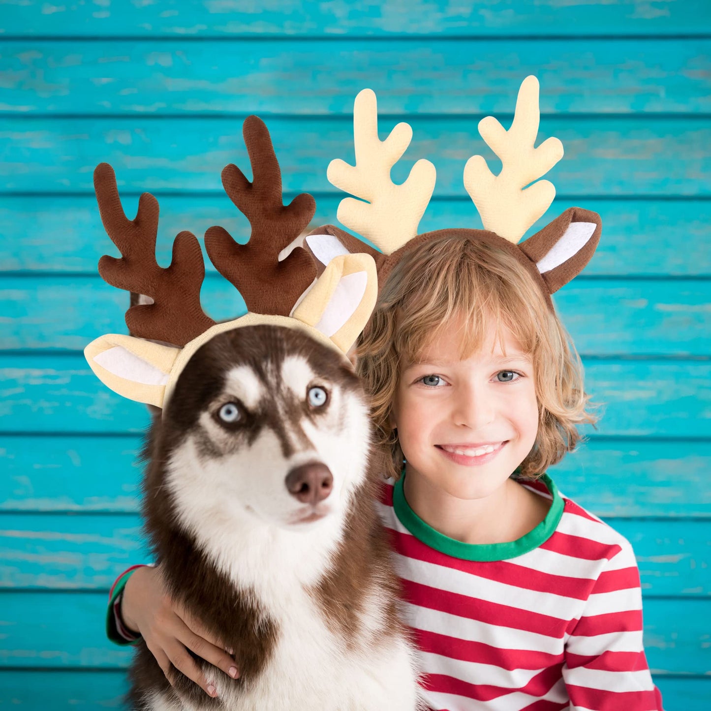 Cotiny 8 Pieces Reindeer Headbands Deer Antler Head Hoop Hair Bands for Kids Adults Halloween Christmas Dress up Costume Party Supplies
