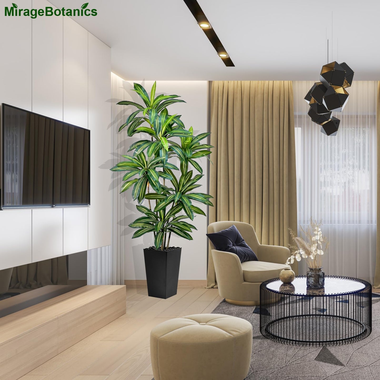 Artificial Dracaena Tree 5FT Tall Fake Plant with White Planter - Realistic Faux Dragon Tree with Tall Planter - Indoor Floor Plant for Home, Office,Mall, Living Room, Bedroom Decor