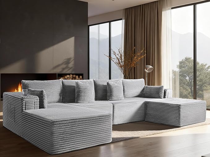 138" Oversized Cloud Sectional Couch, Comfort U Shaped Boneless Couch