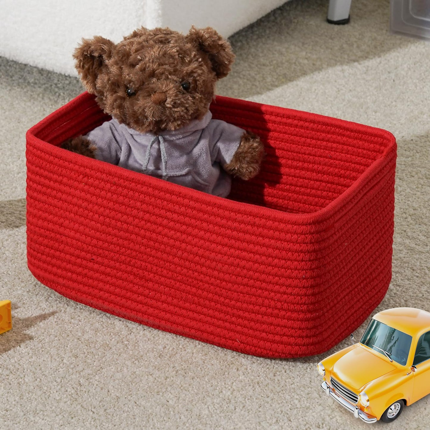 Maxuni 3-Pack Small Storage Baskets for Organizing | Woven Shelf Toy Basket | Rope Baskets for Gifts Empty | Closet Organizer Bins with Handles | Cube Decorative Box | 11.8×7.8×5.1” | Christmas Red