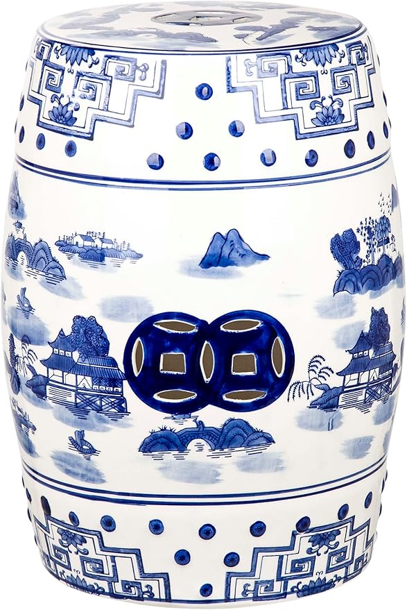 Safavieh Castle Gardens Collection Glazed Ceramic Blue Gateless Mist Chinoiserie Garden Stool