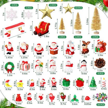 Roowest 96 Pcs Miniature Ornaments for Snow Globe Kit DIY Christmas Village Decoration Christmas Figurines Mini Ornaments with Snowman Reindeer Santa Claus Snowflake(Gold)