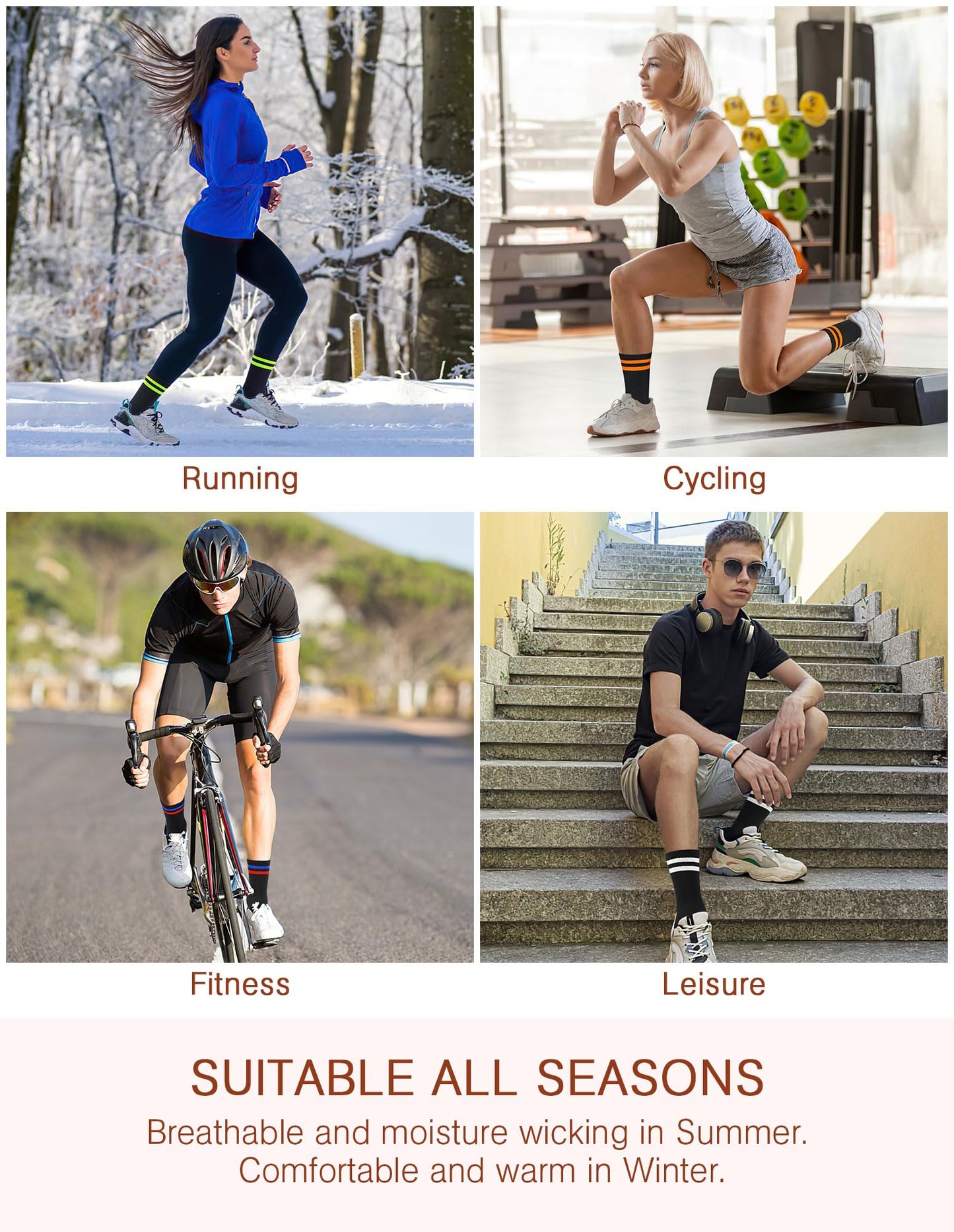 Airacker Athletic Socks Sport Running Calf Socks Performance Cushioned Breathable Crew Socks for Men Women(6 Pairs)