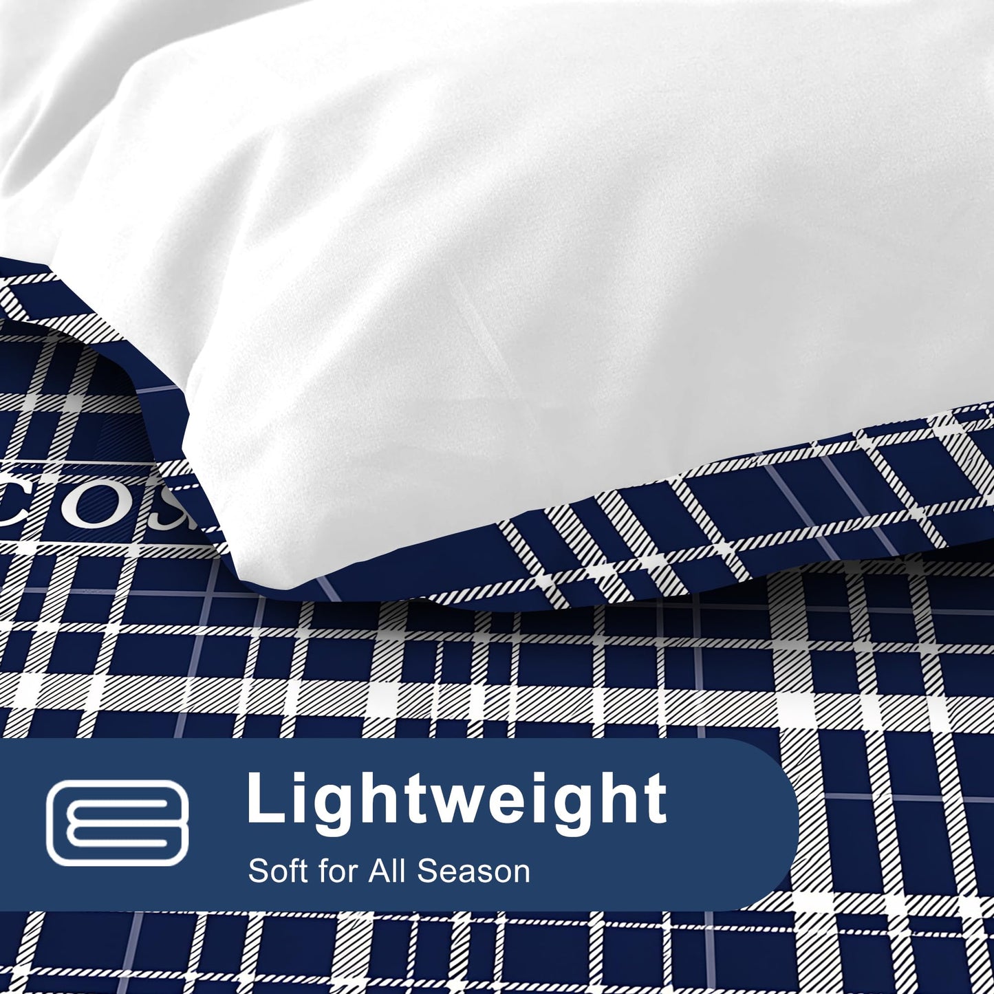 VTKON Navy Blue Plaid Comforter Set for Boys Full Size, Classic Preppy Check Bedding Set for Boys Teens, Timeless Navy and White Bed Sets for Dorm with 2 Pillowcases