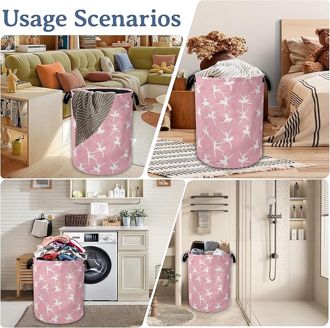 Cute Ballet Dancer Laundry Basket, Foldable Oxford Cloth Pink Laundry Hamper
