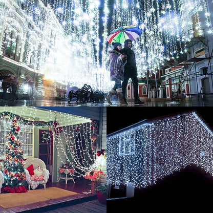 Whywhife Solar Curtain Lights Outdoor Garden 300 LED Fairy String Lights 8 Modes Remote Control Waterproof Waterfall Lights for Gazebo Patio Home Festival Wedding Wall Christmas Decorations(White)