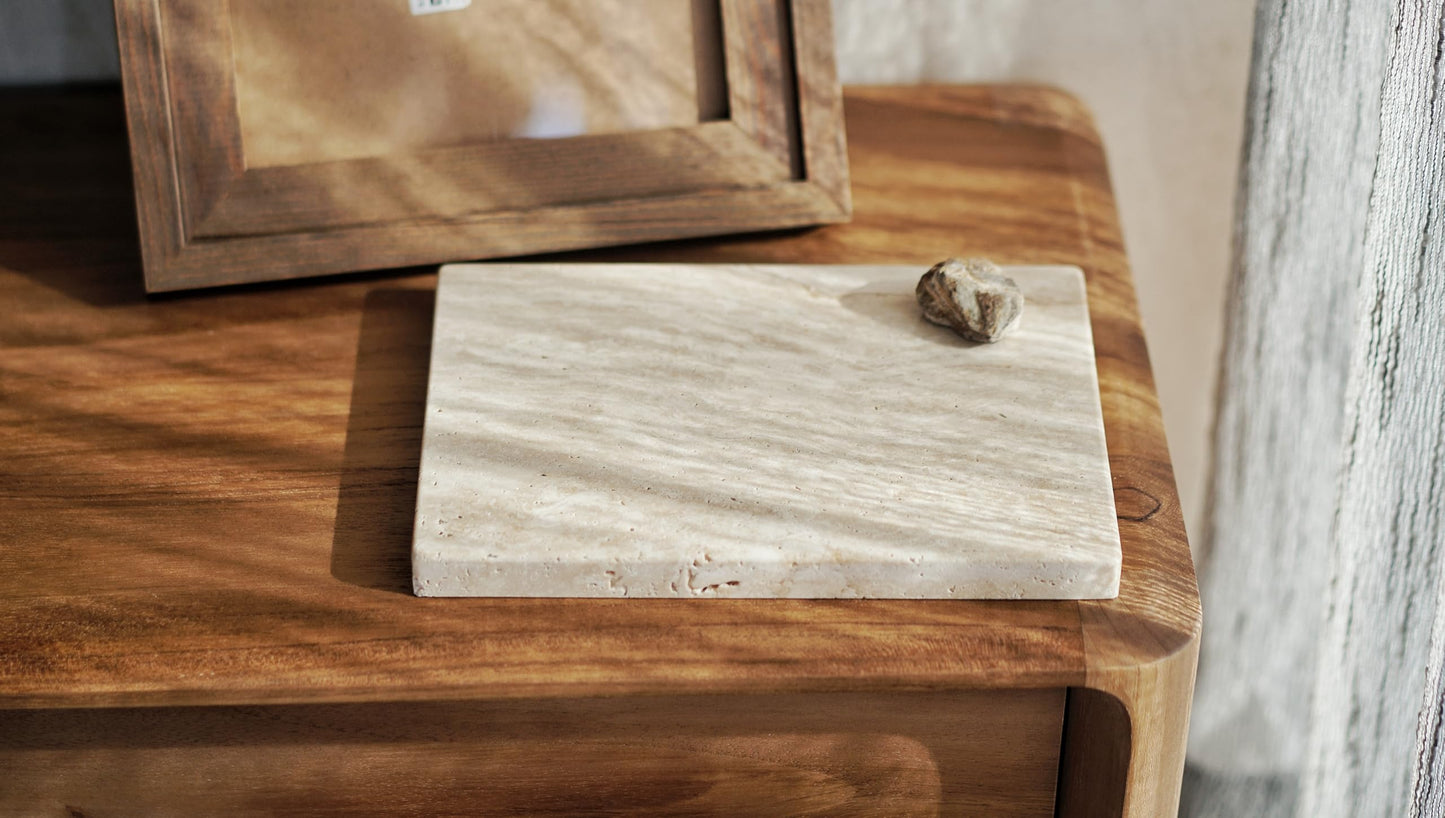 Astavostone Travertine Tray, Cream White Natural Stone Decor Tray for Bathroom Vanity Rectangle Stone Board for Jewelry, Keys, Perfume Coffee Table Organizer