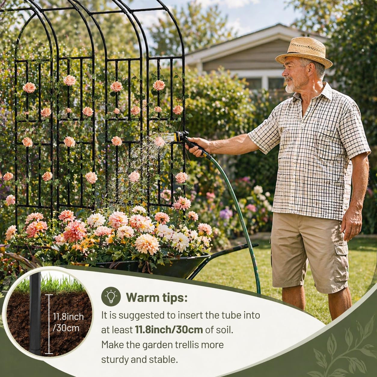 Carotex Garden Arch, 94.5’’x59.1’’ Arbor Trellis, Garden Arch Trellis for Climbing Plants Outdoor, Arbor for Flower, Climbing Vine Vegetable, Fruit and Lawn(Black)
