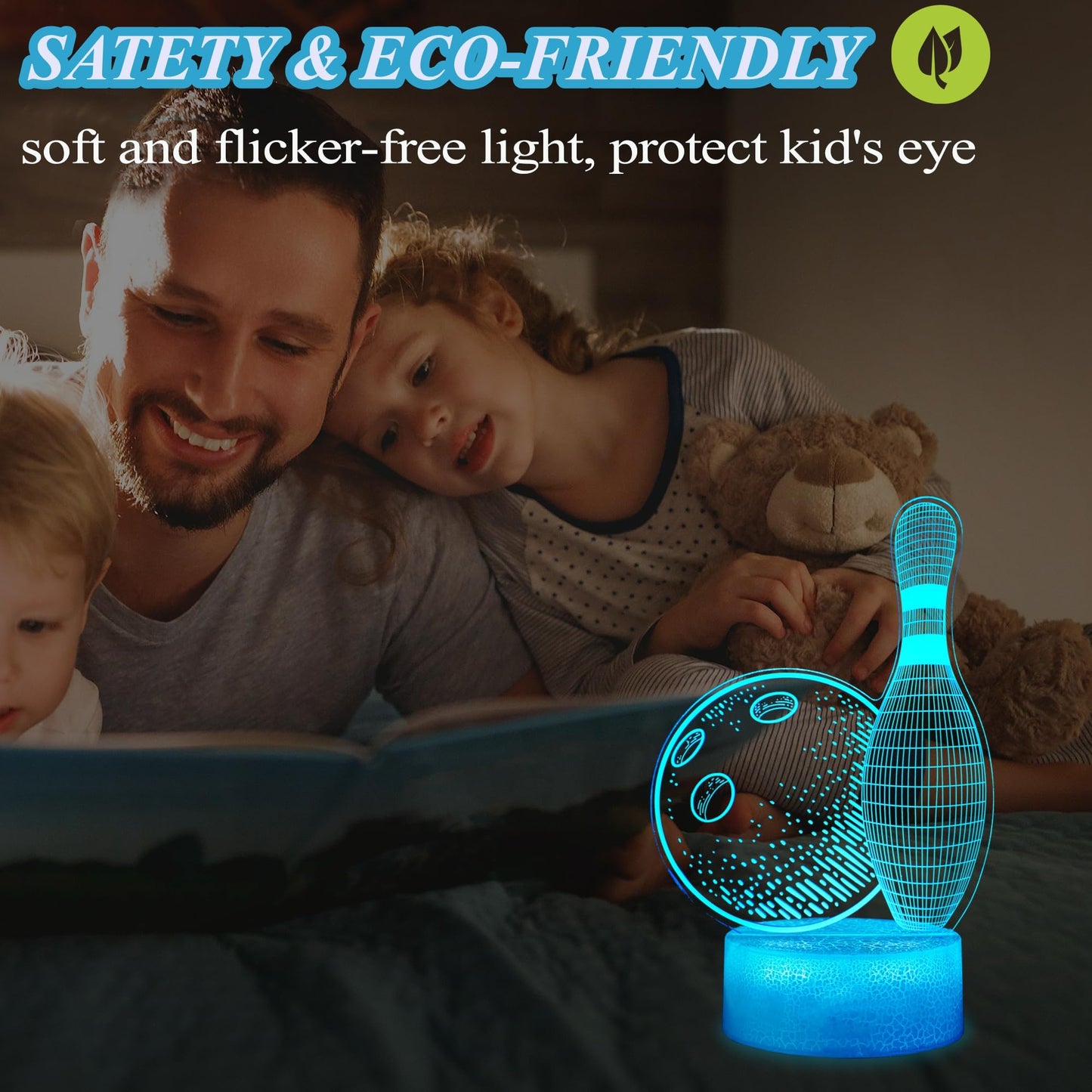 POSSHE Bowling Night Light, Bowling Gifts 3D Illusion Lamp with 16 Colors Changing, Timer, 4 Flash Modes and Dimmable, Kids Boys Girls Room Decoration, Holiday Xmas Gifts