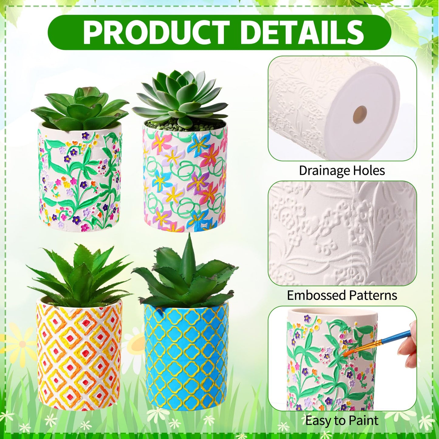 Zubebe 12 Pcs Paint Your Own Ceramic Pots Bulk Unfinished Succulent Pots Painting Kit with Drainage Hole Mini Paintable Plant Vase Ready to Paint Planter for Cactus DIY Craft