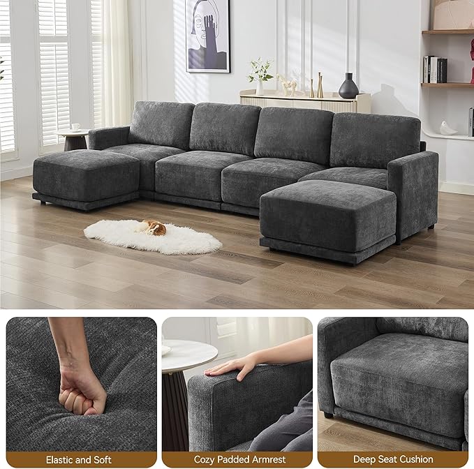 77.4" Chenille Modular Loveseat Oversized Upholstered 2 Seater Sectional Sofa