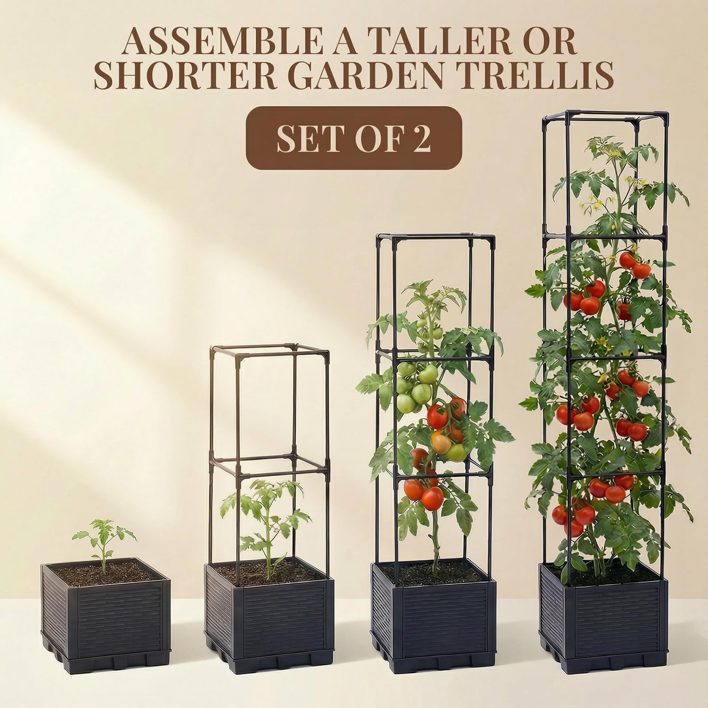 Growia 2 Pack Tomato Planter with Trellis 43 Inch, Self Watering Planter Box with Trellis, Vertical Raised Garden Bed Planter for Climbing Vegetables Indoor Outdoor Patio