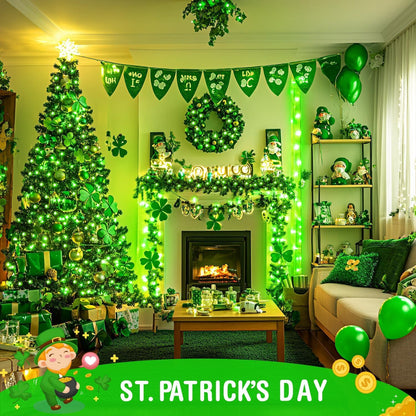 JMEXSUSS Green St Patricks Day Lights Indoor Outdoor Clear Wire, 200 LED Green Christmas String Lights for St Patricks Day Spring Tree Garden Decor, Connectable