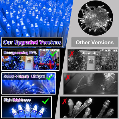 750 LED 240FT Christmas String Lights Outdoor, 12 Pro Modes and Timer Memory & Brightness, Plug in Outdoor Waterproof Clear Wire Twinkle Light for for Xmas Yard Tree Wedding Party Decor (Blue)