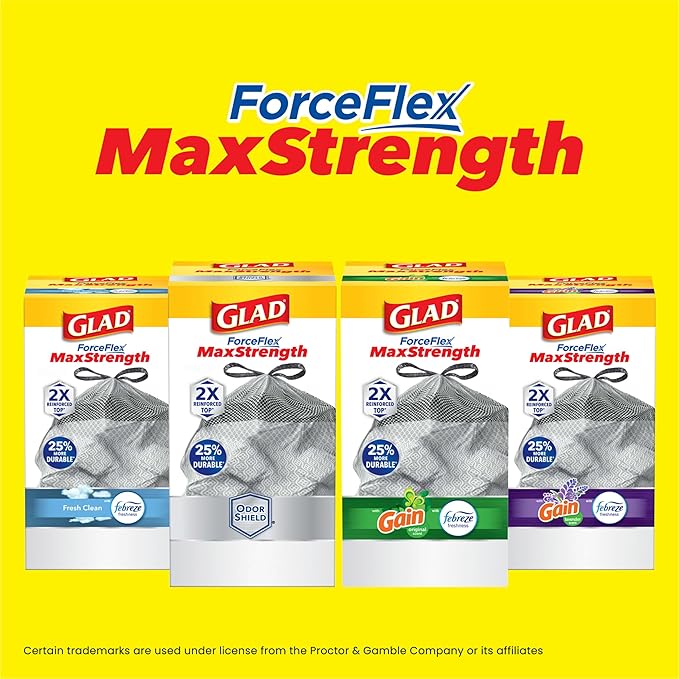 Glad ForceFlex MaxStrength Kitchen Trash Bags, 13 Gal, Fresh Clean Febreze