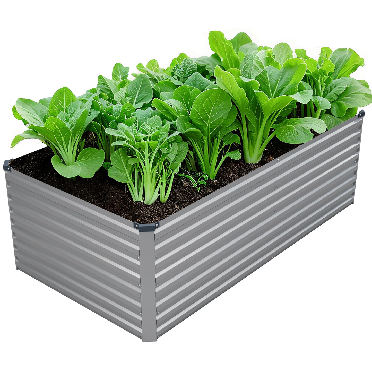 DIIYIV Galvanized Raised Garden Bed Kit Outdoor Patio,6x3x2ft Large Rectangular Metal Planter Boxes,Deep Root Box Planter for Gardening,Vegetables,Flowers,Herbs-Silver