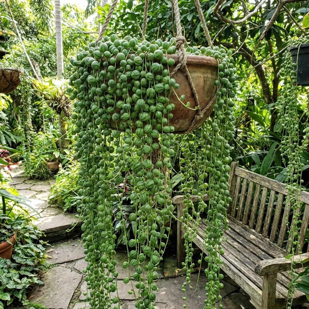 Variegated String of Pearls Live Plants, Easy Indoor Trailing Succulent in 4" Pot, Hanging Succulent Houseplant Indoor Outdoor Planting