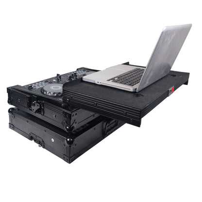 ProX X-DDJFLX4LTBL ATA DJ Controller Flight Case with Laptop Shelf, Fits DDJ-FLX4 DDJ-SB3 DDJ-400, Black Honeycomb Finish, Heavy Duty Road Case with Cable Space