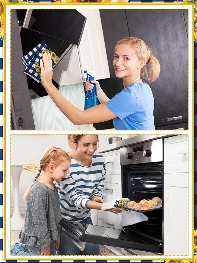 Bencailor 4 Pcs Sunflower Kitchen Towels Blue and White Floral Hand Dish Towels