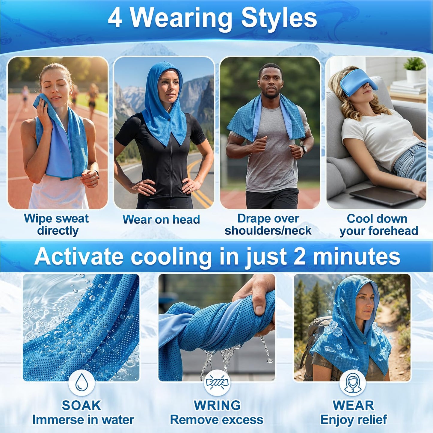 Upgrade Dual-Layer Cooling Hoodie Towel - Instant Ice Cooling Towel for Neck & Face Breathable Mesh & PVA Neck Wraps Cooler for Hot Weather Outdoor Work,Sports,Yoga,Camping & Outdoor Activities