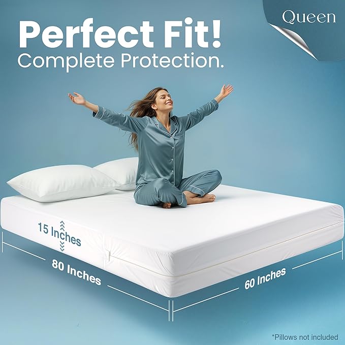 Utopia Bedding Queen Mattress Protector Zippered, 100% Waterproof Bed Bug and