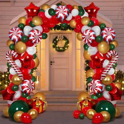 RUODON Christmas Balloon Arch Kit - 233 Pieces with Candy, Cane, Latex, Gift Box & Star Balloons for Party Decorations