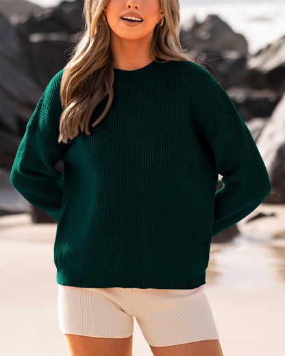 BTFBM Womens Casual Long Sleeve Sweaters Crew Neck Oversized Ribbed Knit Pullover Sweater 2025 Fall Winter Jumper Tops