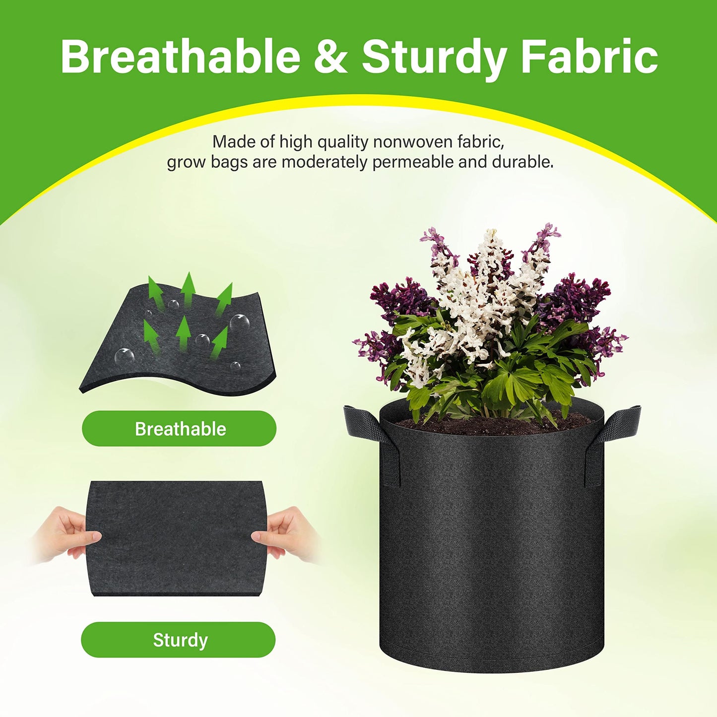 HealSmart 12-Pack 2 Gallon Grow Bags, Nonwoven Aeration Fabric Pots with Handles, Cloth Plant Pots, Suitable for Garden Fruits, Vegetables, Tomato and Flowers, Black