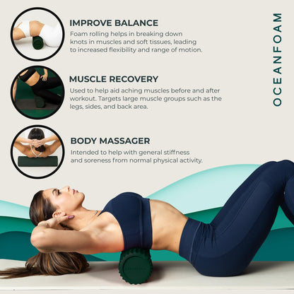 Oceanfoam Tidal Roller - Black Marbled - Muscle Massage Foam Roller for Back Pain & Stretching - Firm and Ergonomic Wide Wave Textured - Yoga, Athletics, & Wellness - Full Size, 20" x 5"