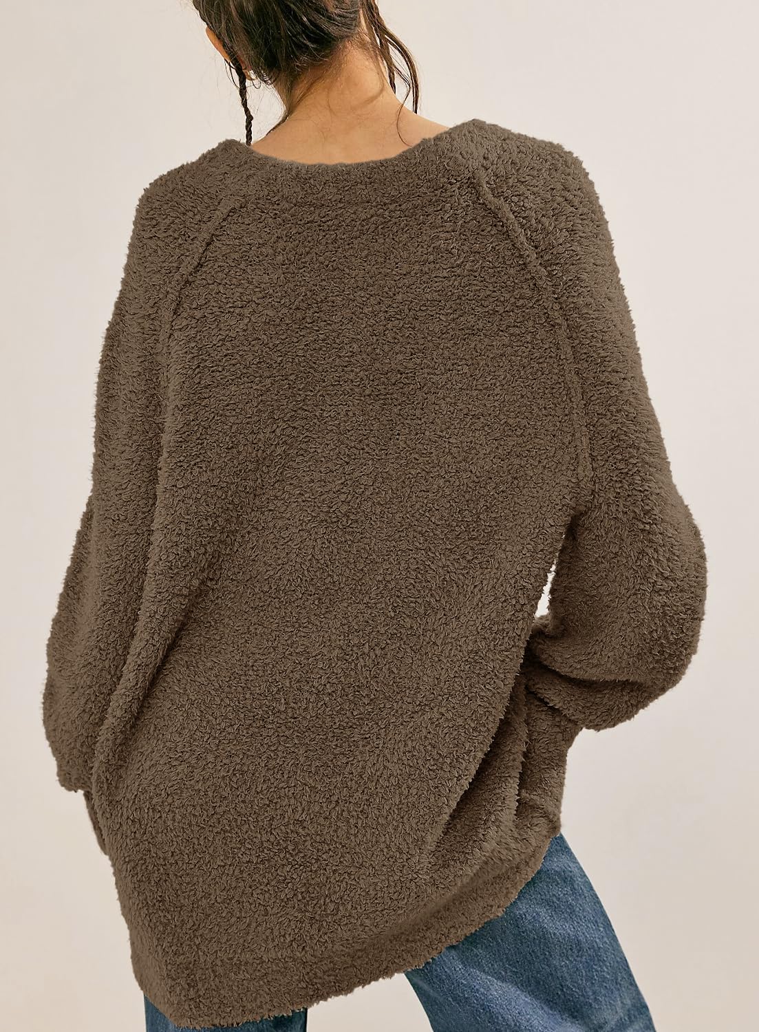 Beaully Women's Oversized Long Sleeve Crewneck Fuzzy Knit Warm Sweaters 2025 Fall Pullover Sweater Tops