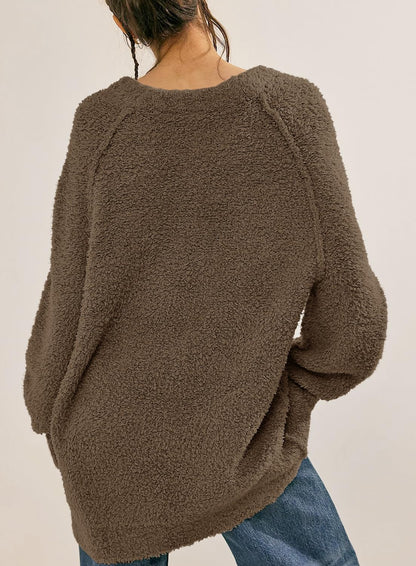 Beaully Women's Oversized Long Sleeve Crewneck Fuzzy Knit Warm Sweaters 2025 Fall Pullover Sweater Tops